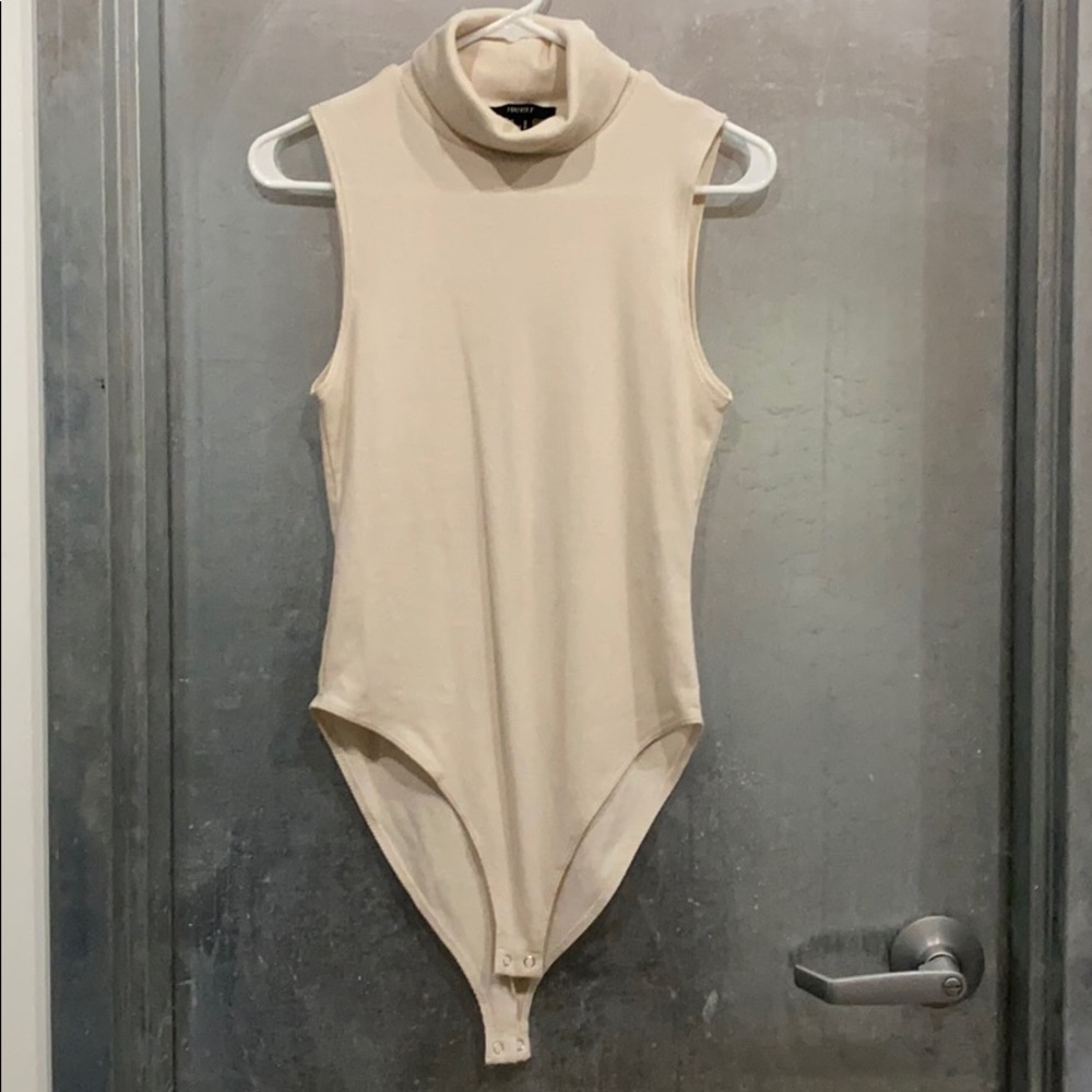 Cream Sleeveless mock turtle body suit